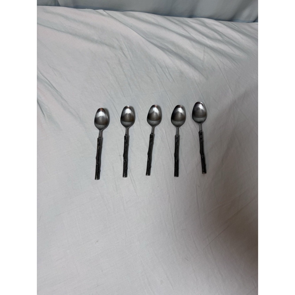 Cherry Japan Metal Branch Handle Tea Spoons Set of 5 Mini Small 5" Vintage